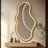 LED Spiegel Asymmetrisch 2 | Touch-Schalter | Anti-Beschlag-Funktion | Warmweißes Licht - Reyze Seria Salono Model 1 - Vertikal