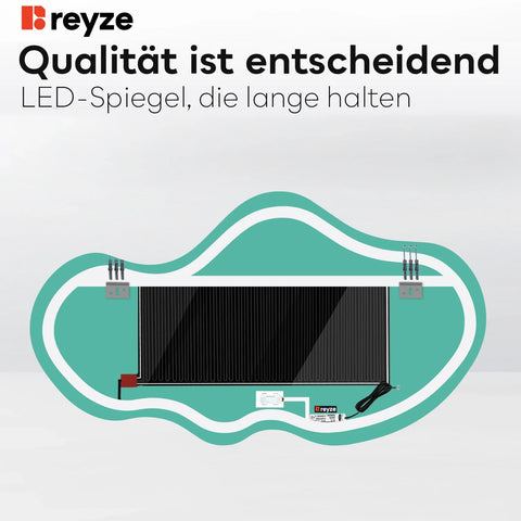 LED Spiegel Asymmetrisch 2 | Touch-Schalter | Anti-Beschlag-Funktion | Neutralweißes Licht - Reyze Seria Salono Model 1 - Horizontal