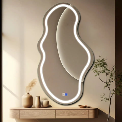 LED Spiegel Asymmetrisch 2 | Touch-Schalter | Anti-Beschlag-Funktion | Kaltweißes Licht - Reyze Seria Salono Model 1 - Vertikal