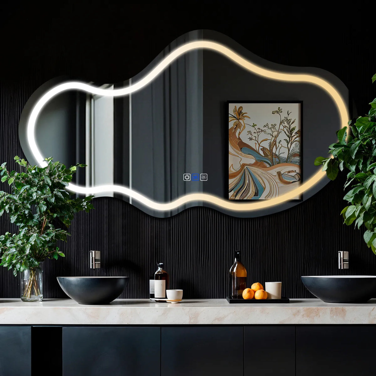 LED Spiegel Asymmetrisch Horizontal | Touch-Schalter | Anti-Beschlag-Funktion | Einstellbare Farbtemperatur - Reyze Seria Salono Model 1