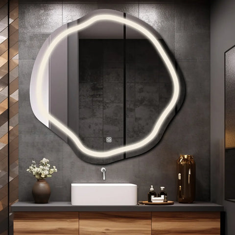LED Spiegel Asymmetrisch Oval | Touch-Schalter | Neutralweißes Licht - Reyze Seria Salono Model 1