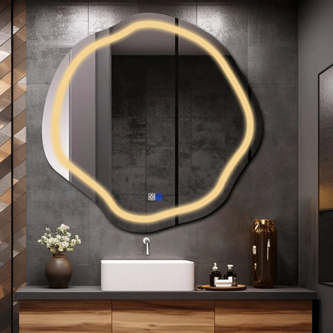 LED Spiegel Asymmetrisch Oval | Touch-Schalter | Anti-Beschlag-Funktion | Warmweißes Licht - Reyze Seria Salono Model 1