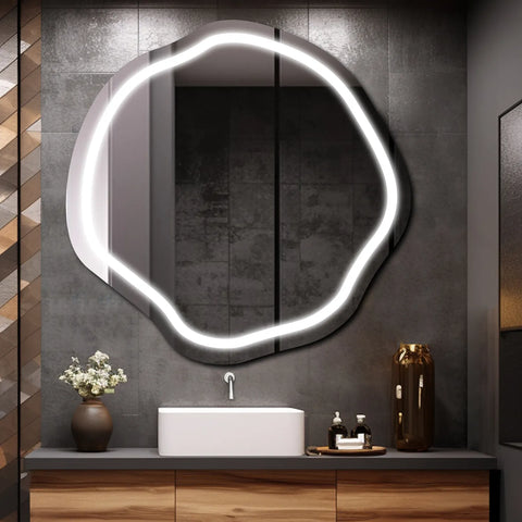 LED Spiegel Asymmetrisch Oval | Wandschalter-Steuerung | Kaltweißes Licht - Reyze Seria Salono Model 1