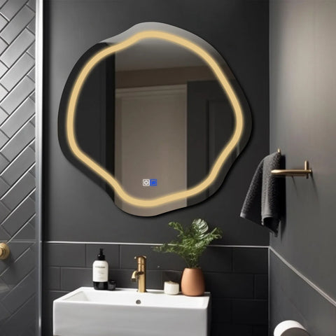 LED Spiegel Asymmetrisch Oval | Touch-Schalter | Anti-Beschlag-Funktion | Warmweißes Licht - Reyze Seria Salono Model 1