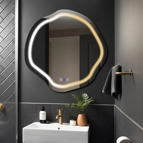 LED Spiegel Asymmetrisch Oval | Touch-Schalter | Anti-Beschlag-Funktion | Einstellbare Farbtemperatur - Reyze Seria Salono Model 1