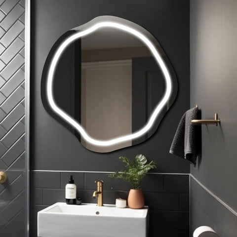 LED Spiegel Asymmetrisch Oval | Wandschalter-Steuerung | Kaltweißes Licht - Reyze Seria Salono Model 1