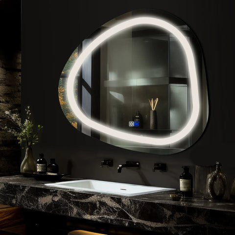LED Spiegel Asymmetrisch | Touch-Schalter | Anti-Beschlag-Funktion | Neutralweißes Licht - Reyze Seria Salono Model 1