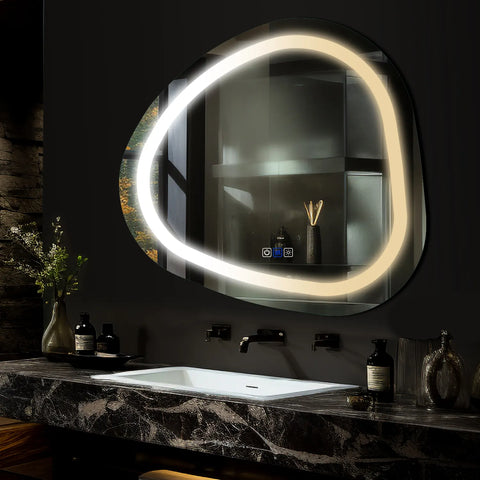 LED Spiegel Asymmetrisch | Touch-Schalter | Anti-Beschlag-Funktion | Einstellbare Farbtemperatur - Reyze Seria Salono Model 1