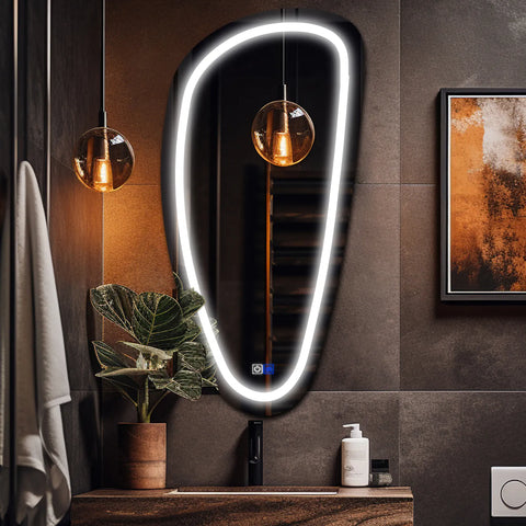 LED Spiegel Asymmetrisch Vertikal | Touch-Schalter | Anti-Beschlag-Funktion | Kaltweißes Licht - Reyze Seria Salono Model 1