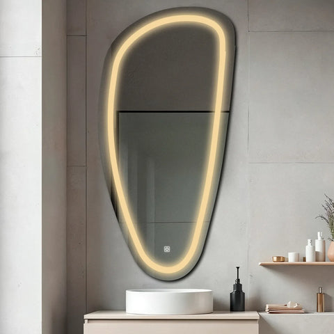 LED Spiegel Asymmetrisch Vertikal | Touch-Schalter | Warmweißes Licht - Reyze Seria Salono Model 1