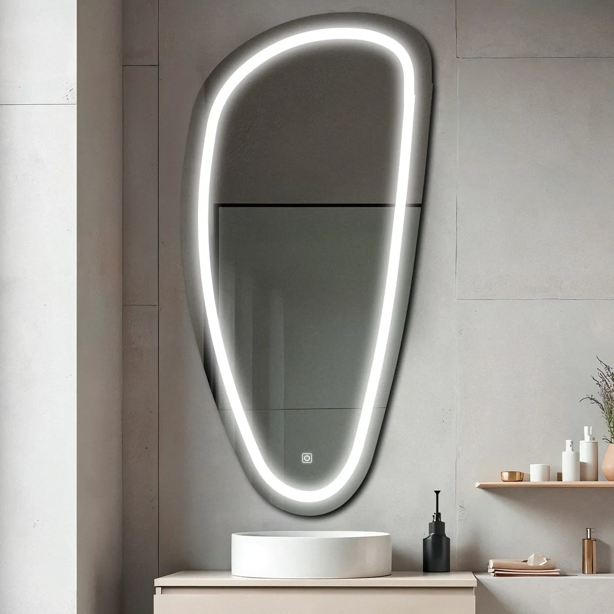 LED Spiegel Asymmetrisch Vertikal | Touch-Schalter | Kaltweißes Licht - Reyze Seria Salono Model 1