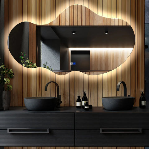 LED Spiegel Asymmetrisch 2 | Touch-Schalter | Anti-Beschlag-Funktion | Neutralweißes Licht - Reyze Seria Ambient Model 1 - Horizontal