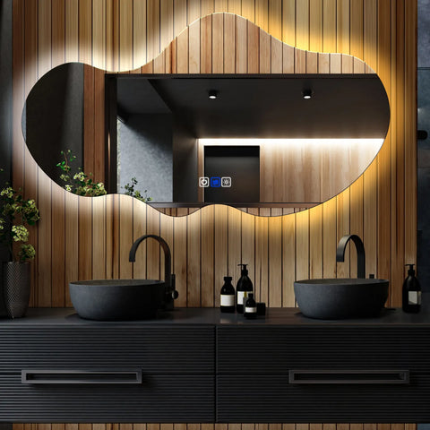 LED Spiegel Asymmetrisch Horizontal | Touch-Schalter | Anti-Beschlag-Funktion | Einstellbare Farbtemperatur - Reyze Seria Ambient Model 1