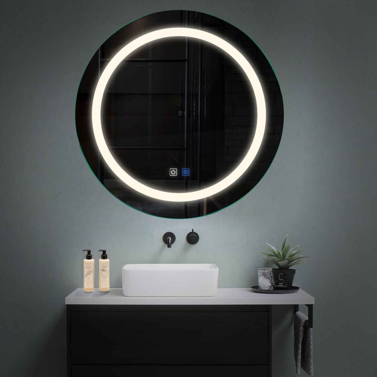 LED Spiegel Rund | Touch-Schalter | Anti-Beschlag-Funktion | Neutralweißes Licht - Reyze Seria Salono Model 1