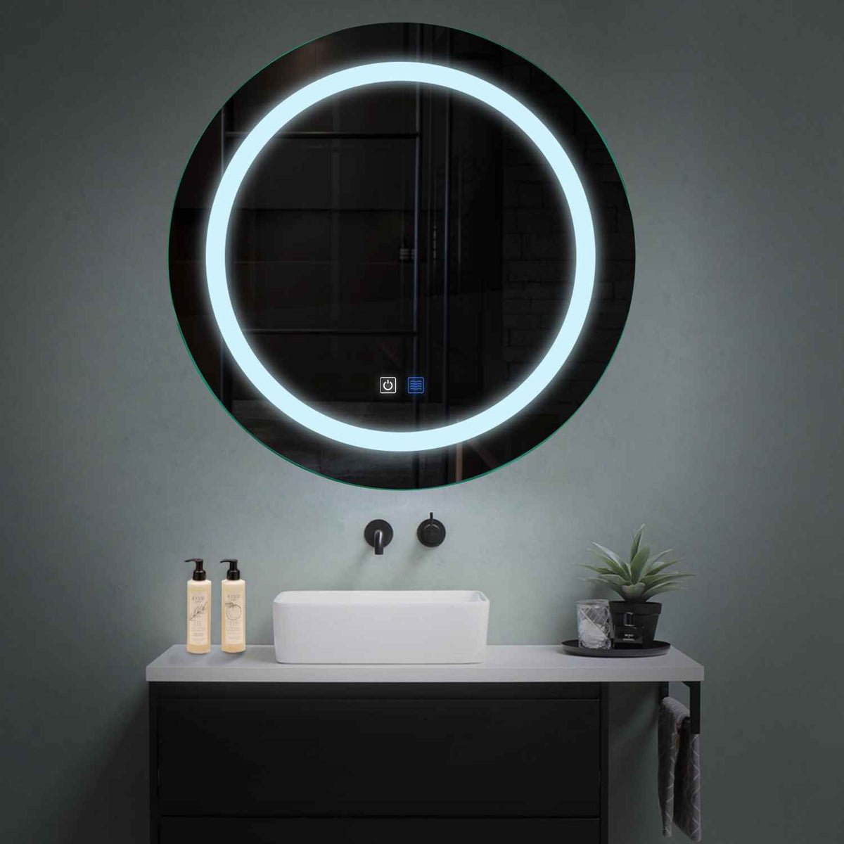 LED Spiegel Rund | Touch-Schalter | Anti-Beschlag-Funktion | Kaltweißes Licht - Reyze Seria Salono Model 1
