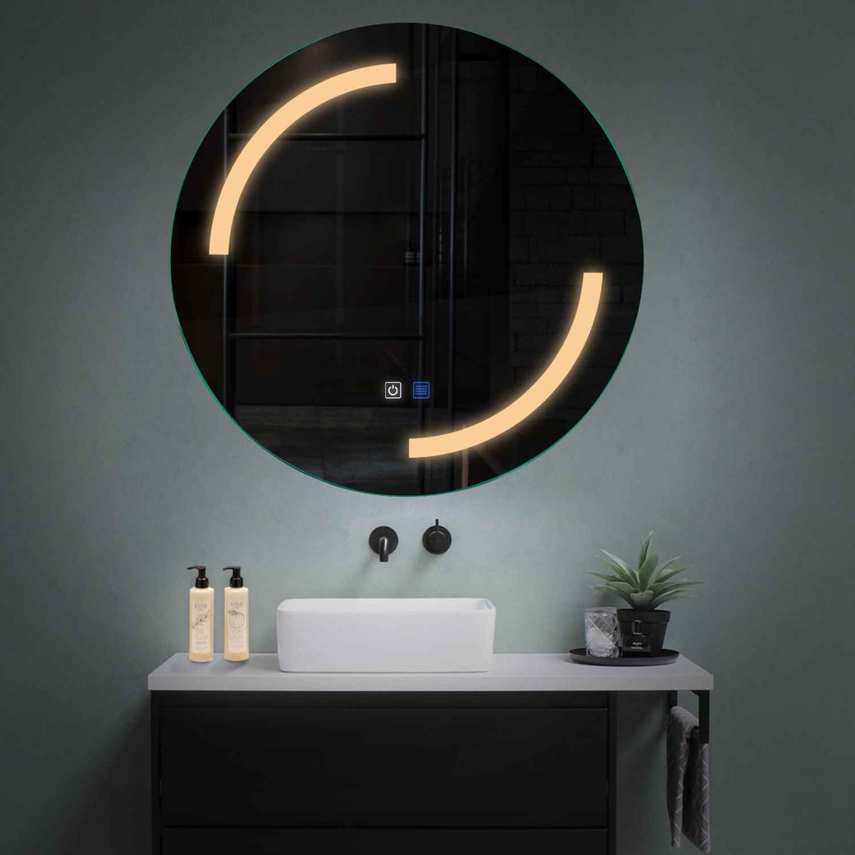 LED Spiegel Rund | Touch-Schalter | Anti-Beschlag-Funktion | Warmweißes Licht - Reyze Seria Salono Model 3