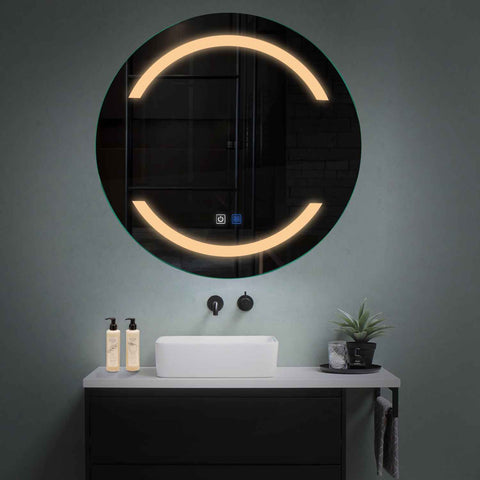 LED Spiegel Rund | Touch-Schalter | Anti-Beschlag-Funktion | Warmweißes Licht - Reyze Seria Salono Model 4