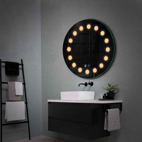 LED Spiegel Rund | Touch-Schalter | Anti-Beschlag-Funktion | Warmweißes Licht - Reyze Seria Salono Model 6