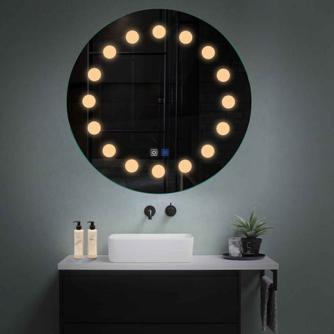 LED Spiegel Rund | Touch-Schalter | Anti-Beschlag-Funktion | Warmweißes Licht - Reyze Seria Salono Model 6