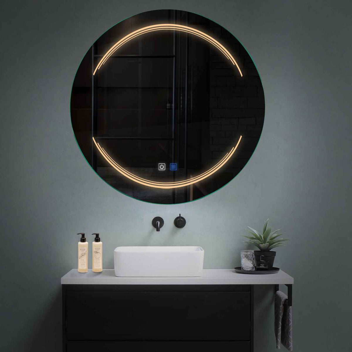 LED Spiegel Rund | Touch-Schalter | Anti-Beschlag-Funktion | Warmweißes Licht - Reyze Seria Salono Model 7