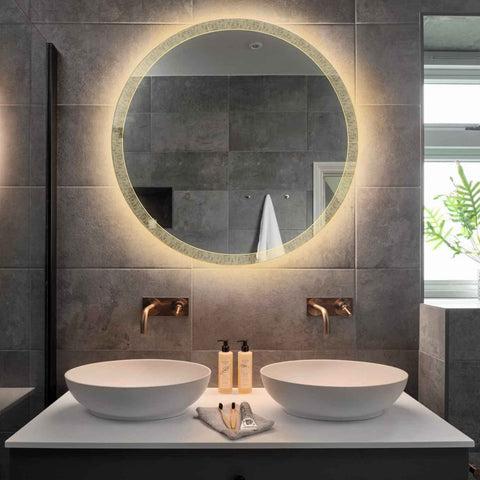 LED Spiegel Rund | Touch-Schalter | Anti-Beschlag-Funktion | Warmweißes Licht - Reyze Seria Simetria Model 6
