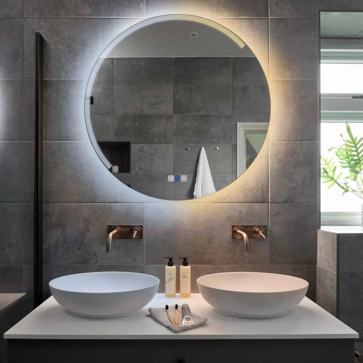 LED Spiegel Rund | Touch-Schalter | Anti-Beschlag-Funktion | Einstellbare Farbtemperatur - Reyze Seria Edge Model 5