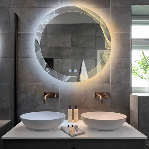 LED Spiegel Rund | Touch-Schalter | Anti-Beschlag-Funktion | Einstellbare Farbtemperatur - Reyze Seria Simetria Model 2