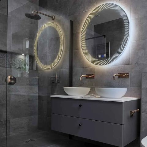 LED Spiegel Rund | Touch-Schalter | Anti-Beschlag-Funktion | Einstellbare Farbtemperatur - Reyze Seria Simetria Model 7