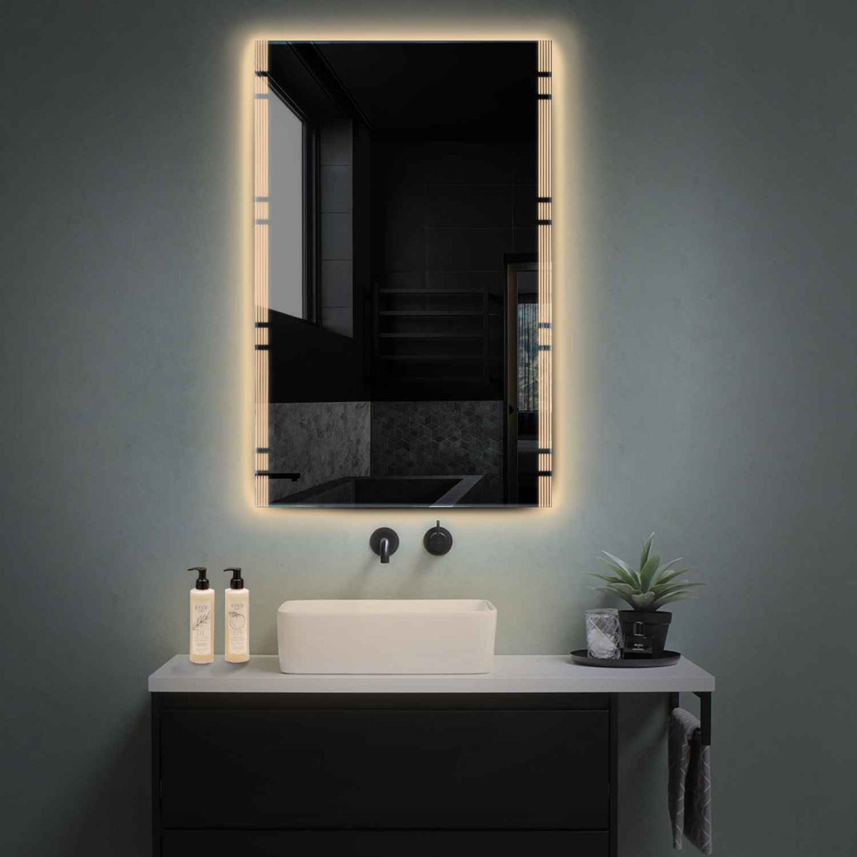 LED Spiegel Vertikal | Wandschalter-Steuerung | Warmweißes Licht - Reyze Seria Edge Model 3