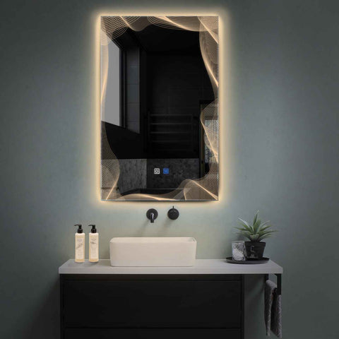 LED Spiegel Vertikal | Touch-Schalter | Anti-Beschlag-Funktion | Warmweißes Licht - Reyze Seria Simetria Model 3