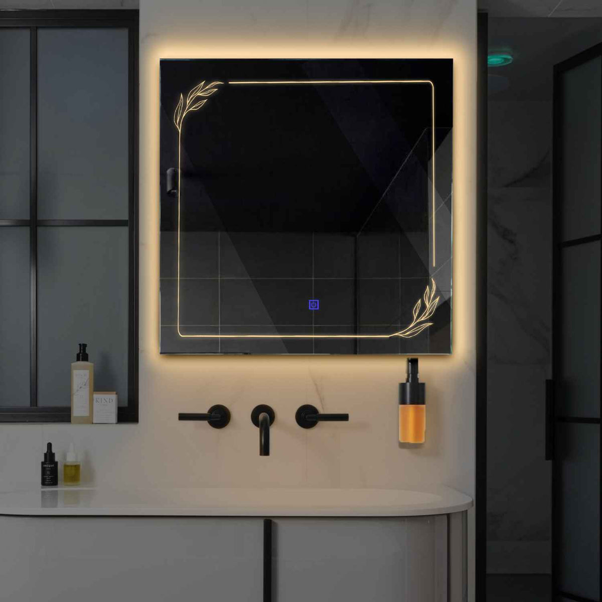 LED Spiegel Quadratisch | Touch-Schalter | Warmweißes Licht - Reyze Seria Good Vibes Model 1