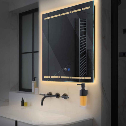 LED Spiegel Quadratisch | Touch-Schalter | Anti-Beschlag-Funktion | Warmweißes Licht - Reyze Seria Minimal Model 3