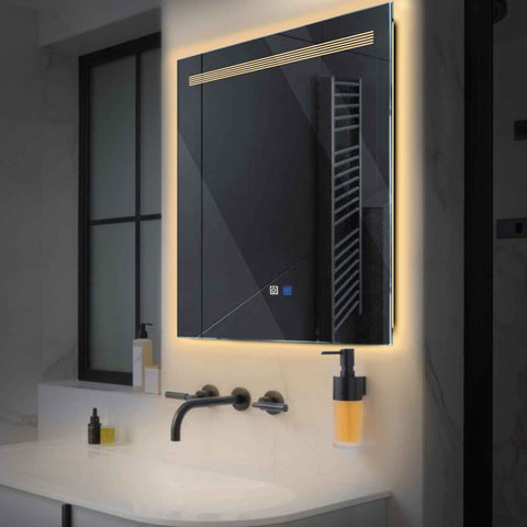 LED Spiegel Quadratisch | Touch-Schalter | Anti-Beschlag-Funktion | Warmweißes Licht - Reyze Seria Minimal Model 5