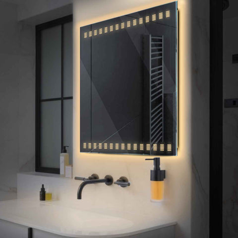 LED Spiegel Quadratisch | Wandschalter-Steuerung | Warmweißes Licht - Reyze Seria Minimal Model 6