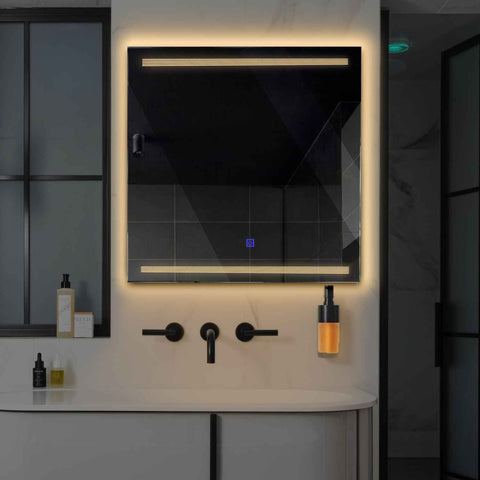 LED Spiegel Quadratisch | Touch-Schalter | Warmweißes Licht - Reyze Seria Minimal Model 8