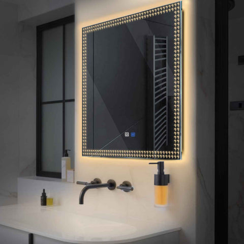 LED Spiegel Quadratisch | Touch-Schalter | Anti-Beschlag-Funktion | Warmweißes Licht - Reyze Seria Official Model 6