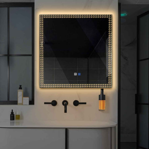 LED Spiegel Quadratisch | Touch-Schalter | Anti-Beschlag-Funktion | Warmweißes Licht - Reyze Seria Official Model 6