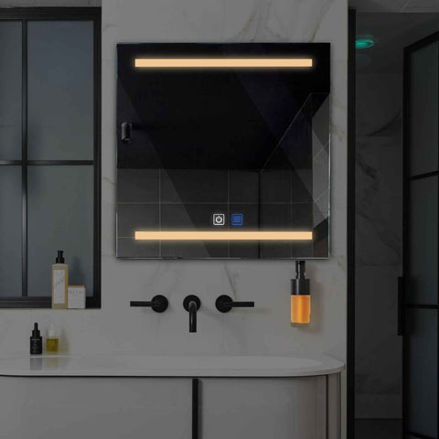 LED Spiegel Quadratisch | Touch-Schalter | Anti-Beschlag-Funktion | Warmweißes Licht - Reyze Seria Salono Model 4