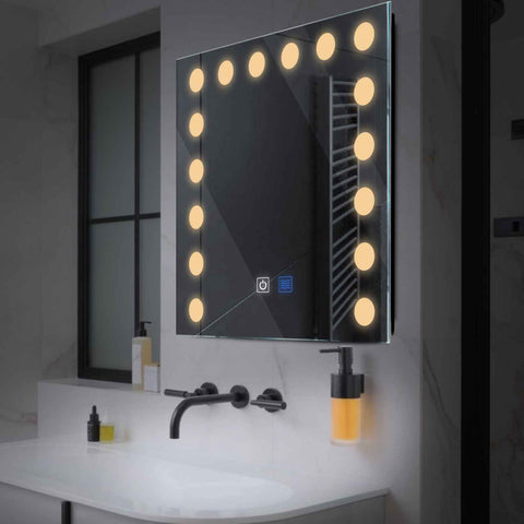 LED Spiegel Quadratisch | Touch-Schalter | Anti-Beschlag-Funktion | Warmweißes Licht - Reyze Seria Salono Model 6