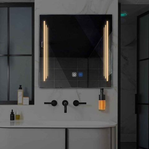 LED Spiegel Quadratisch | Touch-Schalter | Anti-Beschlag-Funktion | Warmweißes Licht - Reyze Seria Salono Model 8