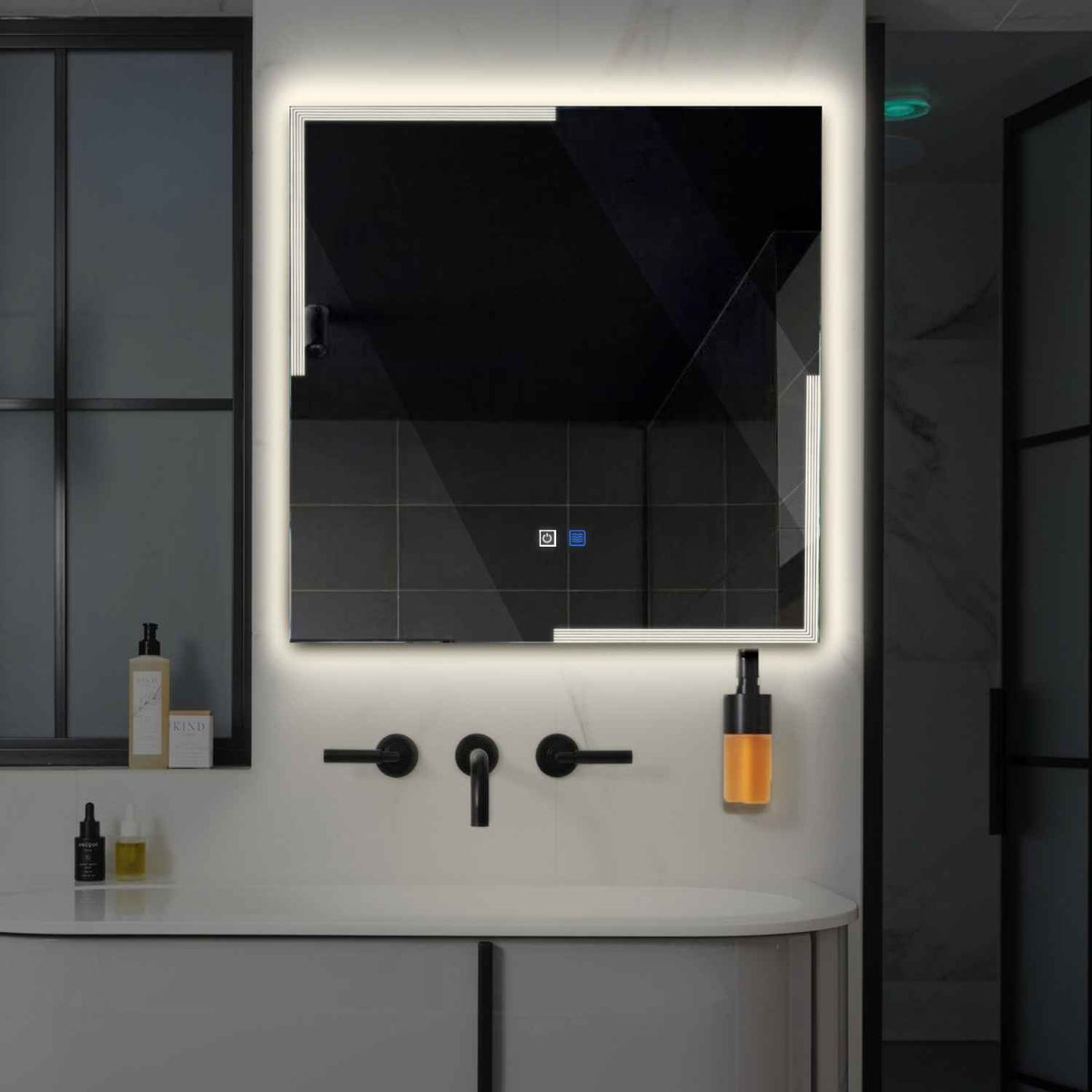 LED Spiegel Quadratisch | Touch-Schalter | Anti-Beschlag-Funktion | Neutralweißes Licht - Reyze Seria Edge Model 2