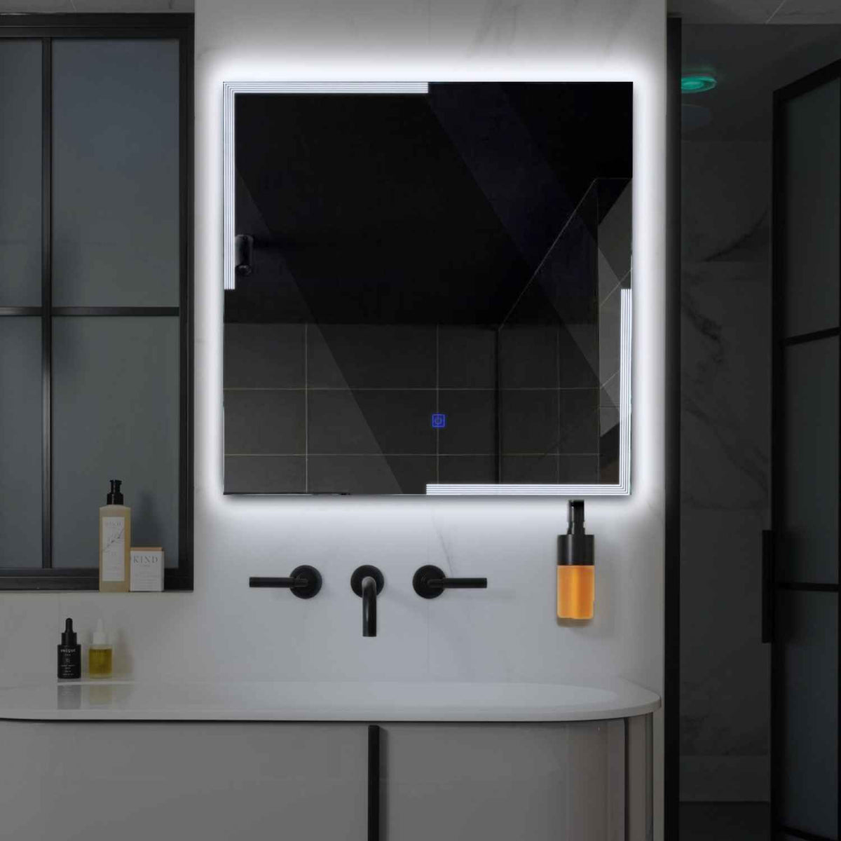 LED Spiegel Quadratisch | Touch-Schalter | Kaltweißes Licht - Reyze Seria Edge Model 2