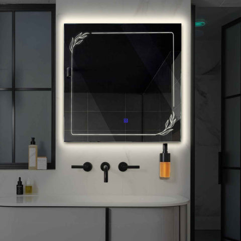 LED Spiegel Quadratisch | Touch-Schalter | Neutralweißes Licht - Reyze Seria Good Vibes Model 1