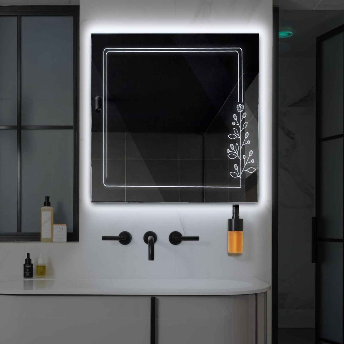 LED Spiegel Quadratisch | Wandschalter-Steuerung | Kaltweißes Licht - Reyze Seria Good Vibes Model 3