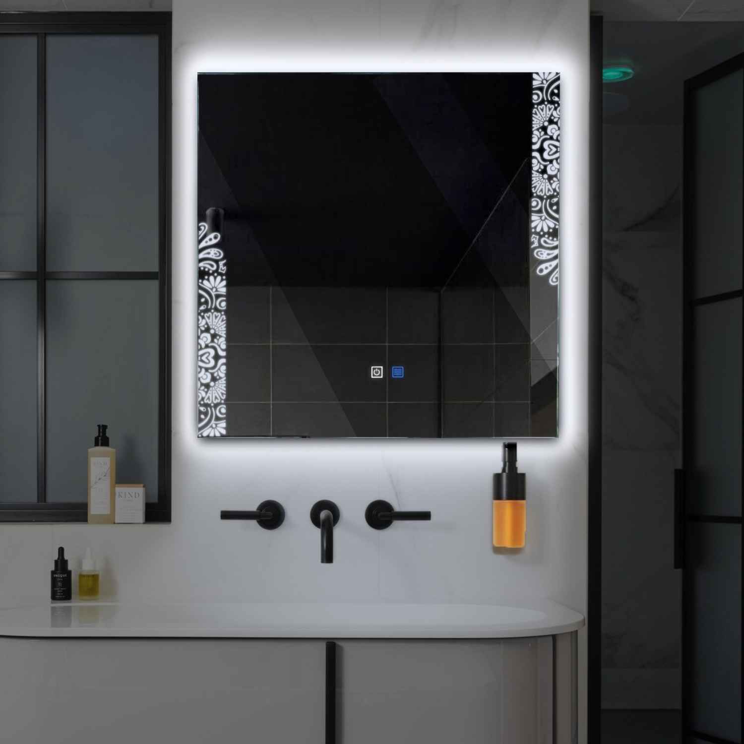 LED Spiegel Quadratisch | Touch-Schalter | Anti-Beschlag-Funktion | Kaltweißes Licht - Reyze Seria Good Vibes Model 4