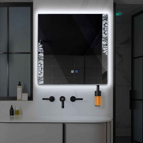 LED Spiegel Quadratisch | Touch-Schalter | Anti-Beschlag-Funktion | Kaltweißes Licht - Reyze Seria Good Vibes Model 4
