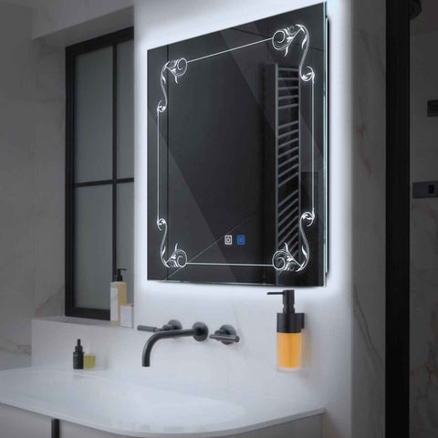 LED Spiegel Quadratisch | Touch-Schalter | Anti-Beschlag-Funktion | Kaltweißes Licht - Reyze Seria Good Vibes Model 5