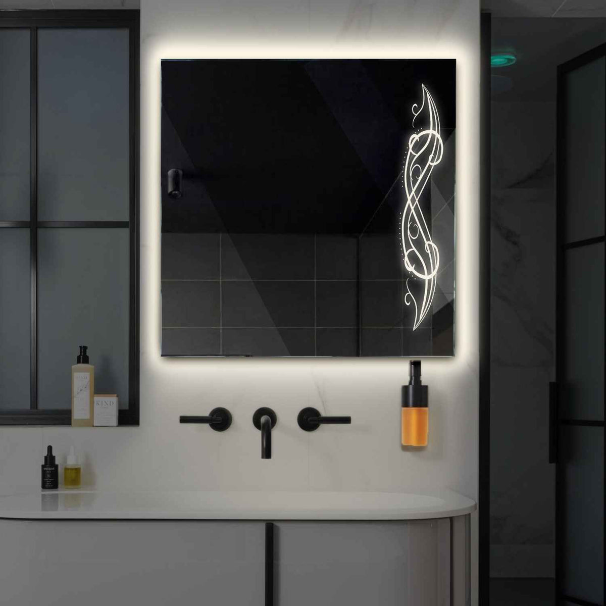 LED Spiegel Quadratisch | Wandschalter-Steuerung | Neutralweißes Licht - Reyze Seria Good Vibes Model 6