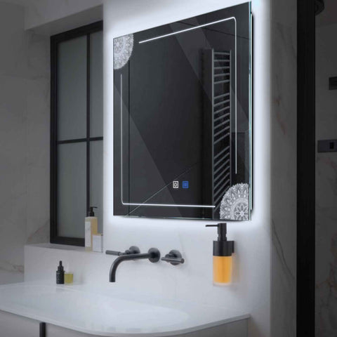 LED Spiegel Quadratisch | Touch-Schalter | Anti-Beschlag-Funktion | Kaltweißes Licht - Reyze Seria Good Vibes Model 7