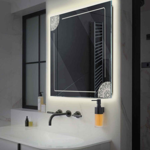 LED Spiegel Quadratisch | Wandschalter-Steuerung | Neutralweißes Licht - Reyze Seria Good Vibes Model 7